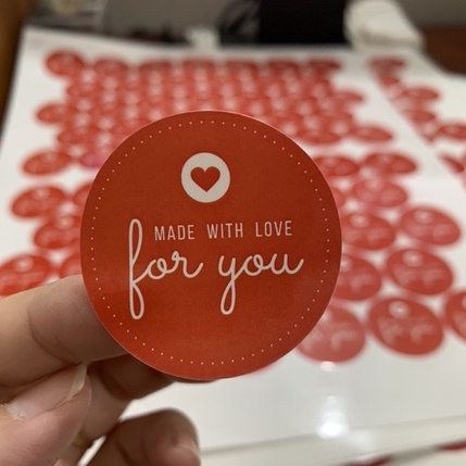 100 Tem Dán, Sticker , Nhãn dán “ Made with love for You ” - Tròn 4 cm - Hàng In Sẵn - Cán Bóng Đẹp