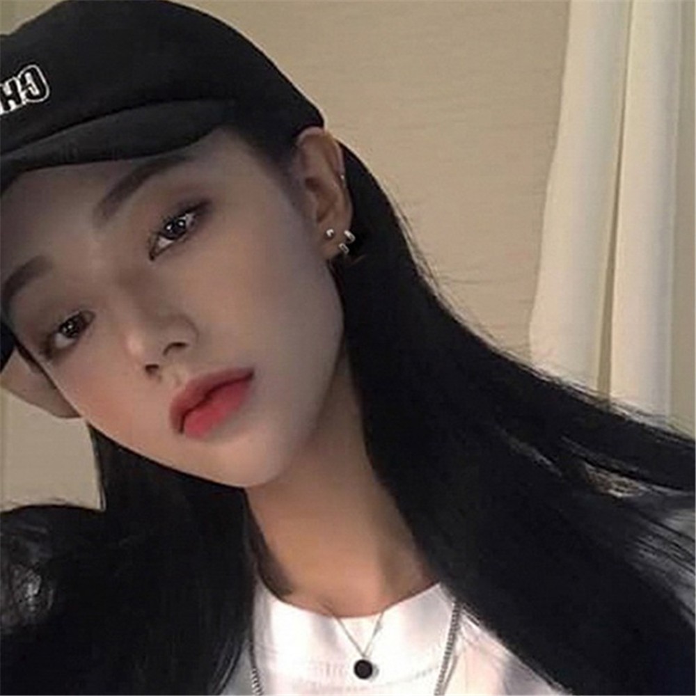 Khuyên tai bạc hình tròn làm bằng kim loại phong cách Hàn