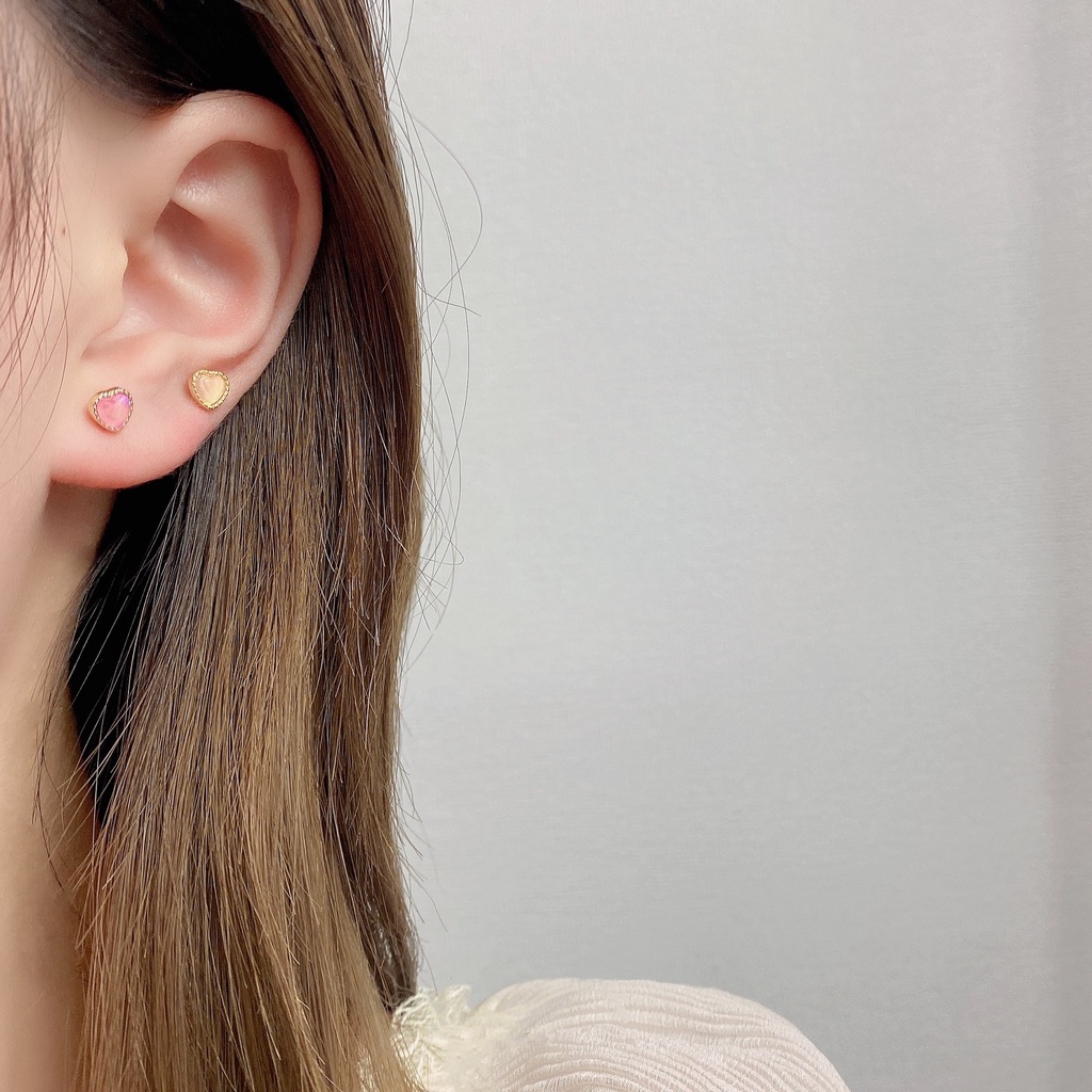 Khuyên Tai Hình Trái Tim Đính Đá Opal Nhiều Màu Phong Cách Hàn Quốc Cho Nữ