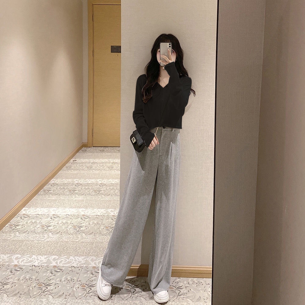 Set quần ống rộng + áo kiểu trẻ trung thanh lịch thời trang dành cho nữ