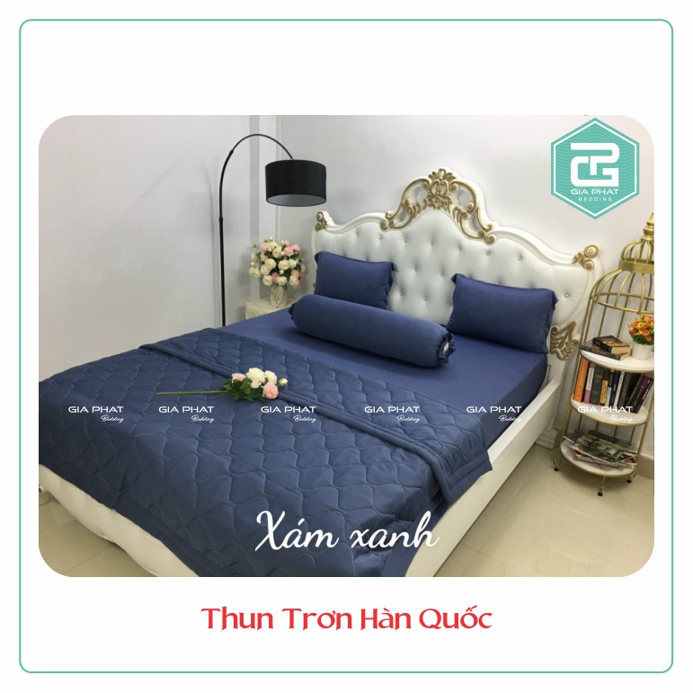 {Link 1} Bộ Chăn Ga Gối Thun Lạnh Hàn Quốc GIA PHÁT Bedding 1 màu 5 món ( 1 mền chần bông +1 ga + 2 gối nằm + 1 gối ôm)