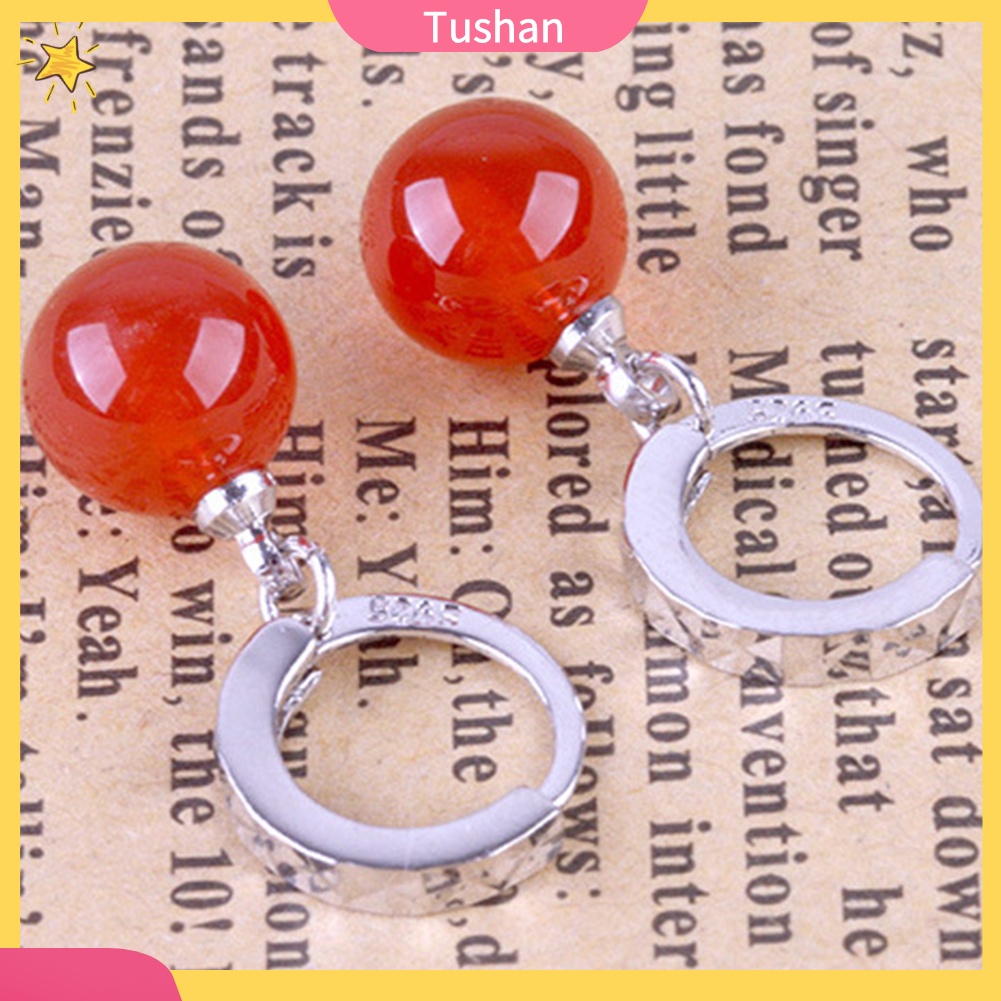 TUSH_Fashion Women Round Faux Agate Bead Dangle Drop Huggie Earrings Jewelry Gift