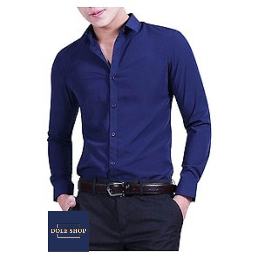 Áo sơ mi nam hàn quốc dài tay body màu xanh coban, cam kết hàng như ảnh Dole Shop