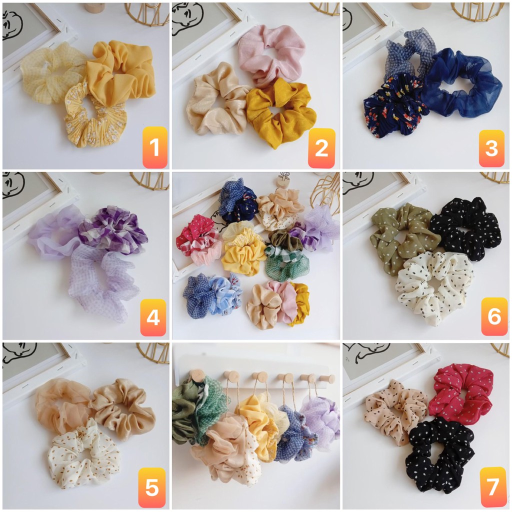 Set 3 cột tóc vải scrunchies buộc tóc vải mix màu họa tiết loại đẹp hot trend PK24