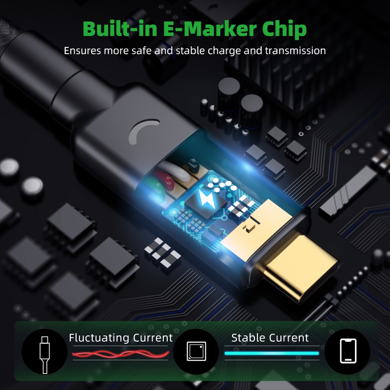 HDOORLINK Cáp sạc nhanh 480Mbps 100W USB-C 2 Trong 1 60W thích hợp cho Samsung Huawei