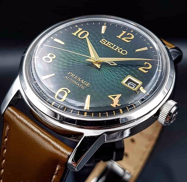 Đồng Hồ quartz Seiko Dây Da Màu Xanh Lá / Nâu Cổ Điển
