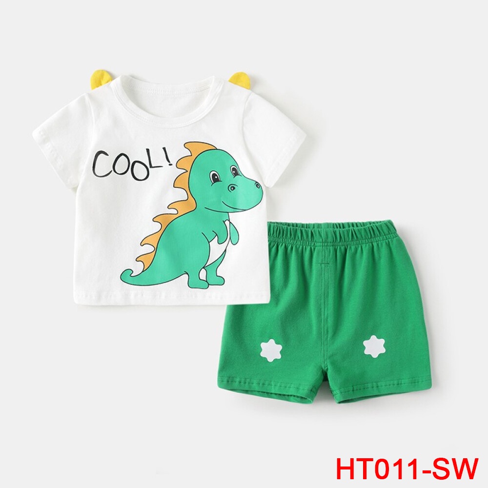 0 - ⚡ SIÊU SALE ⚡ - Bộ quần áo bé trai mùa hè. Cotton đẹp co giãn thoáng mát. Họa tiết khủng long Dino dễ thương - HT011