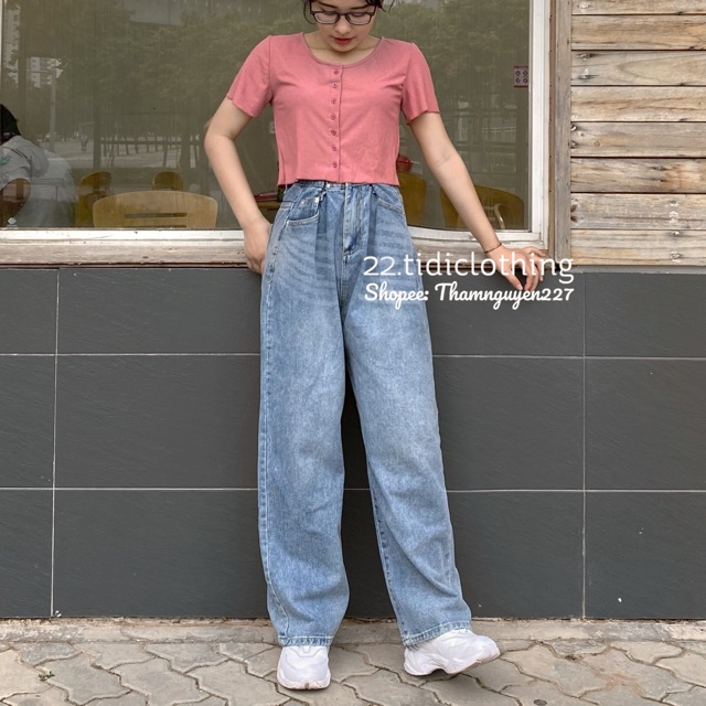 Quần ulzzang jean ống suông có bigsize / Quần ống rộng có móc cài eo Quảng Châu | BigBuy360 - bigbuy360.vn