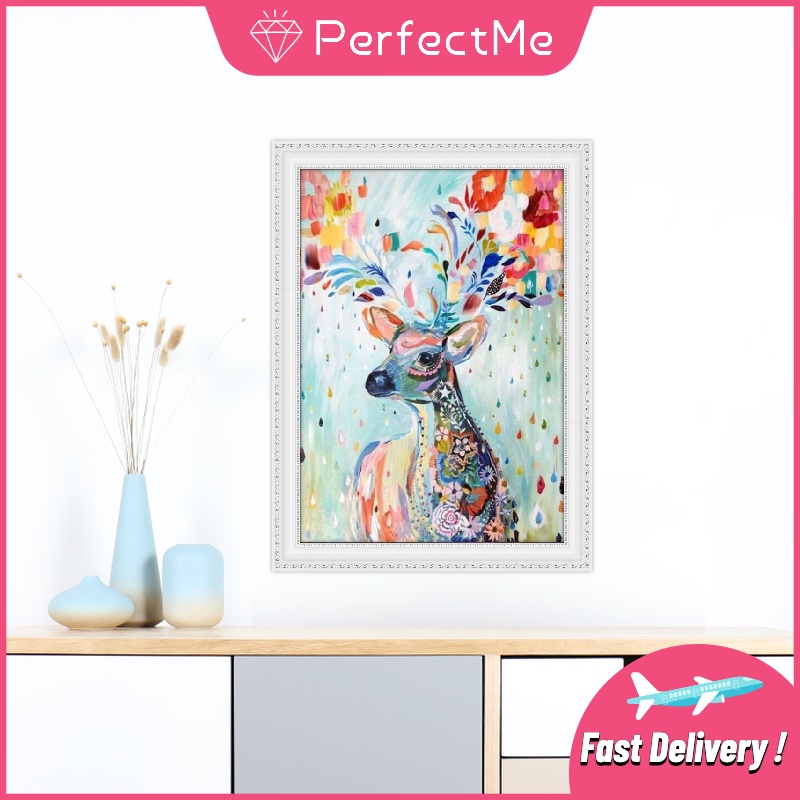 Bộ tranh đính đá họa tiết hoa/ hươu độc đáo kích thước 30x40cm trang trí nhà cửa