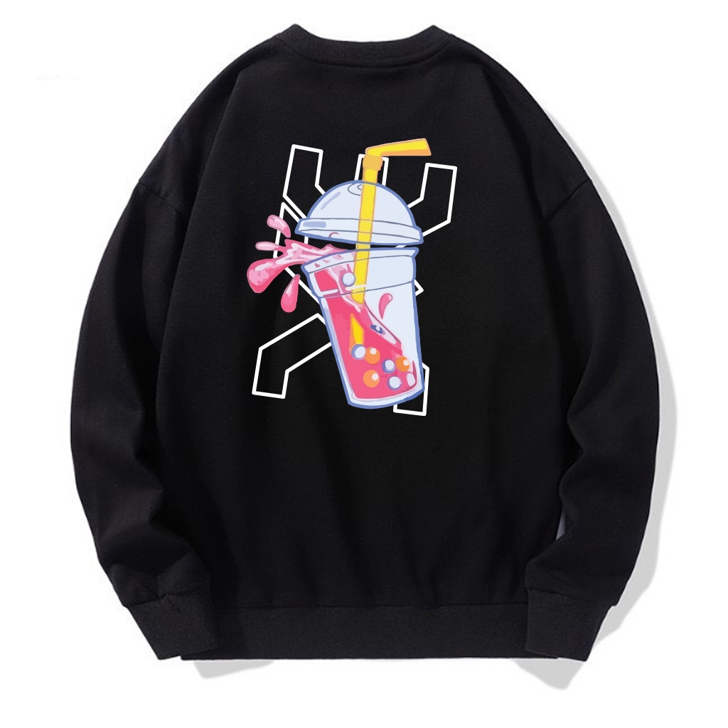 Áo Hoodie/sweater Boba Tea thu đông vải nỉ 2 màu đen trắng nam nữ Unisex in 2 mặt(v374)