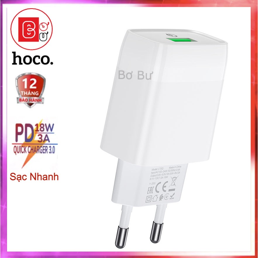 Củ Sạc nhanh 18W QC-3.0, Phù Hợp Tất cả Điện Thoại, Máy Tính Bảng -Bơ Bư