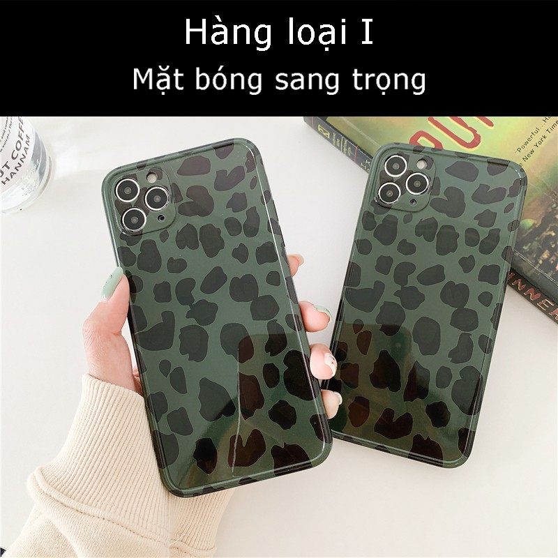 Ốp iPhone IMD da báo - da beo mặt bóng xanh đậm retro sang chảnh Hàn Quốc.Tương thích iPhone 12 ProMax/12/11/XsMax/8plus