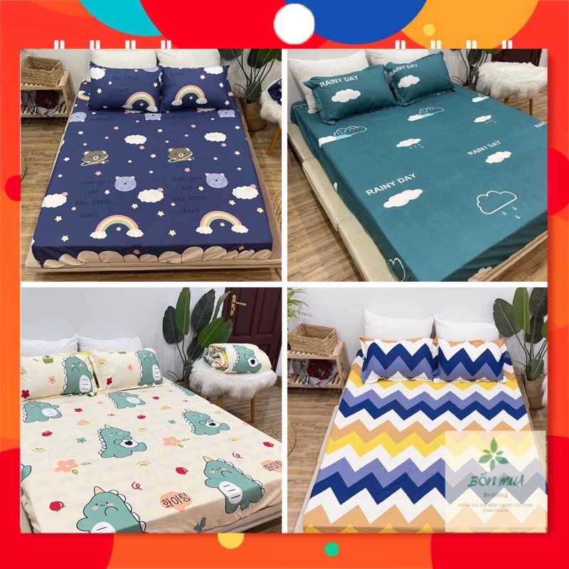 Ga Giường, Drap Giường 3 Món【RẺ BỀN ĐẸP】Ga Chun Kèm Vỏ Gối Cotton Poly Kích thước m6/ m8/ 2m2 (Ảnh thật, được chọn mẫu)