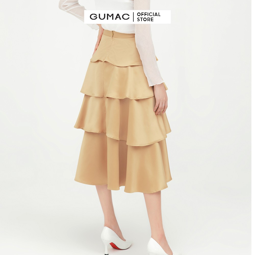 [Mã WABRGM11 giảm 10% đơn 250K] Chân váy nữ xếp tầng GUMAC phong cách tiểu thư màu nâu VB598 | BigBuy360 - bigbuy360.vn