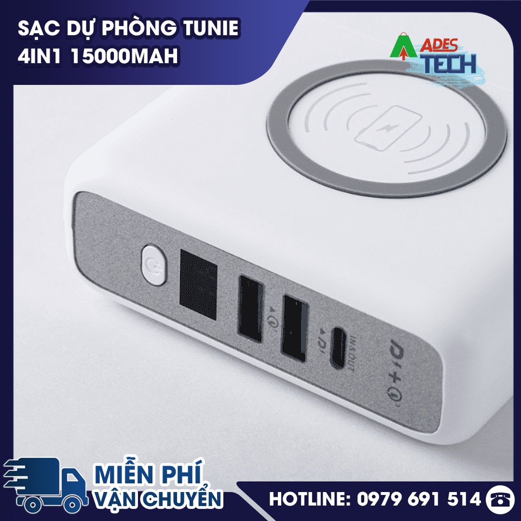 Sạc Dự Phòng Tunie 4in1 10,000 mah & 15000 mAh ver 1 / ver 1.5 | Hỗ Trợ Sạc Nhanh | Kèm Cáp Sạc | Sạc Không Dây