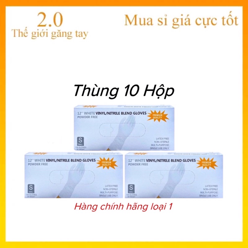 Thùng 10 Hộp Găng tay y tế trắng dài 12 inch hộp 100 chiếc