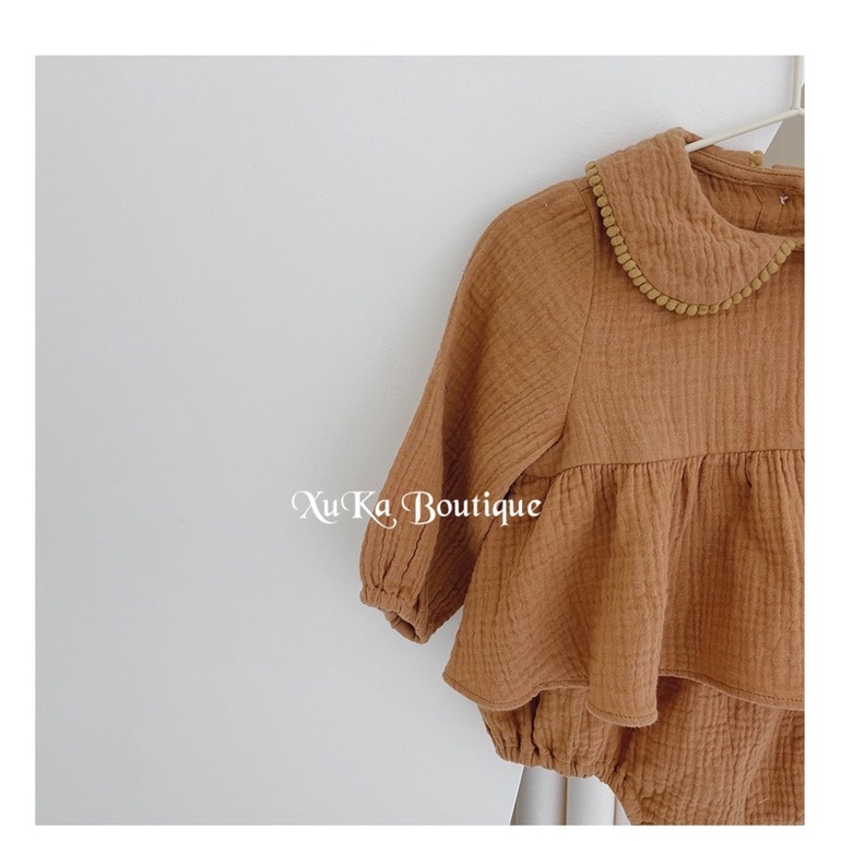 Bộ Quần Áo Dài Tay Bé Gái 0-3 Tuổi Galakoko | Set bộ đũi màu nâu cổ tròn chất Cực Đẹp [Xuka Boutique] Hình Thật