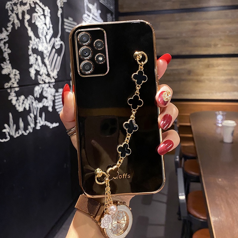Ốp Điện Thoại Silicon Mềm Họa Tiết Lá May Mắn Gắn Dây Đeo Cổ Tay Cho Samsung Galaxy A13 4G A23 A33 A53 A73 5G A03 Core