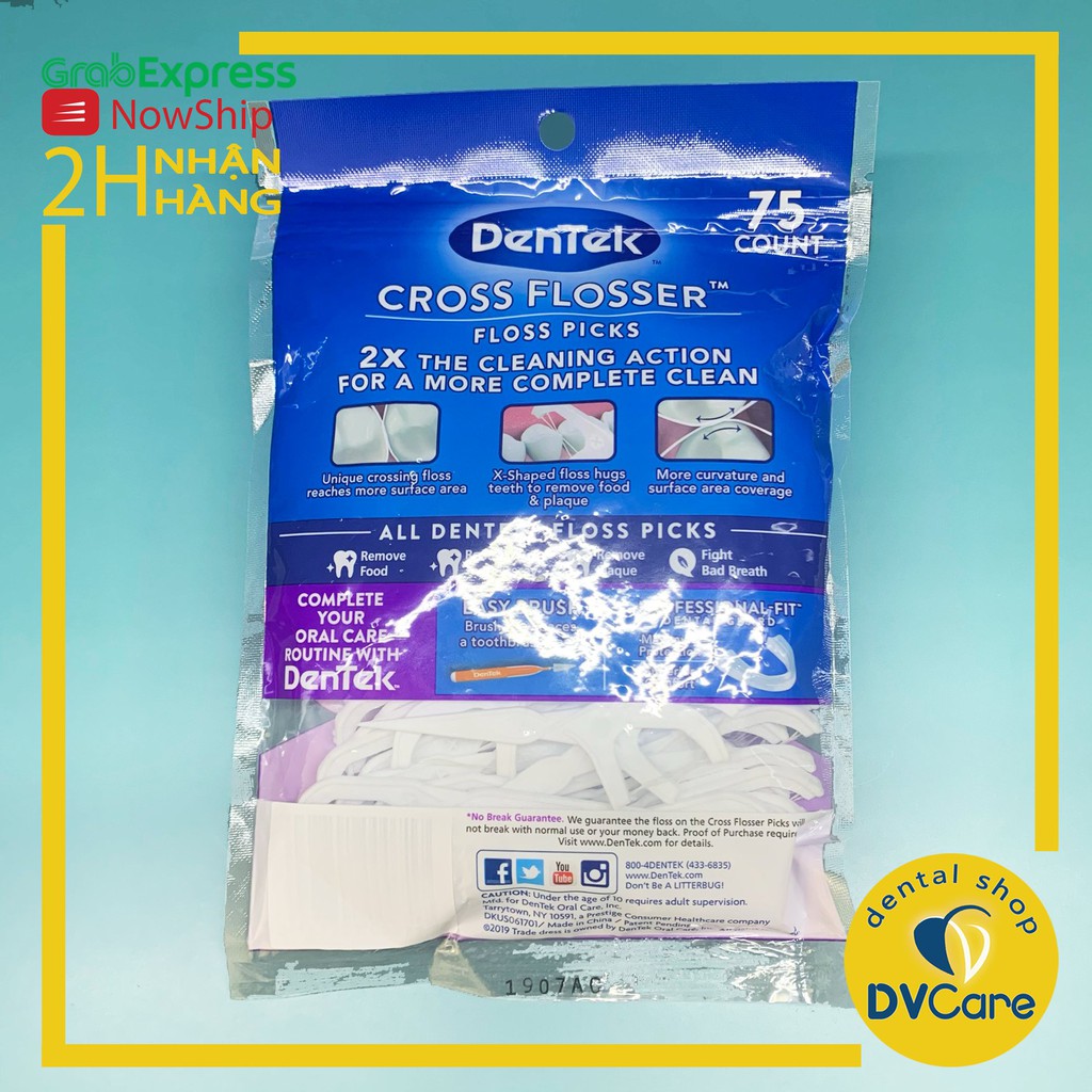 Tăm chỉ nha khoa chữ X DenTek Cross Flosser 75 cây [dvcareshop]