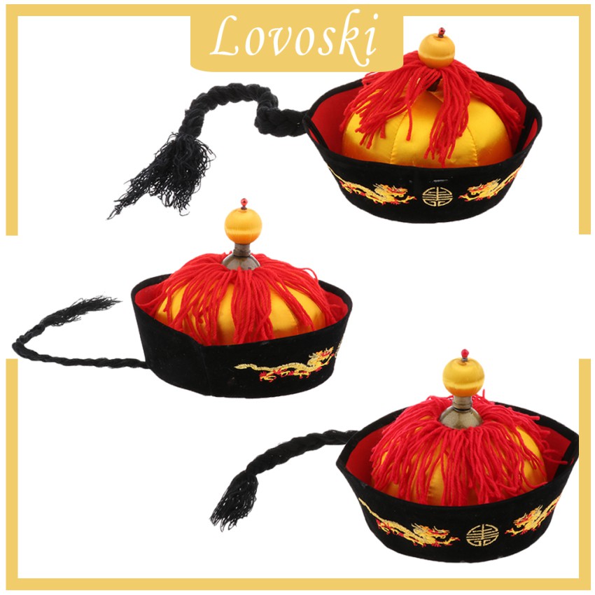 [Lovoski] Mũ Hoàng Đế Trung Quốc Với Dây Bện Đuôi Ngựa Lạ Mắt Cho Bữa Tiệc