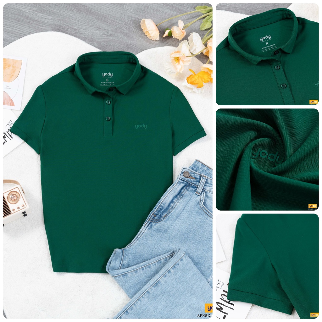 Áo polo YODY nữ tay ngắn cổ bẻ chất liệu cotton thoáng mát dáng phông công sở APN5424