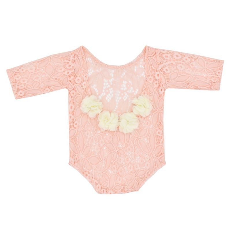 Set Áo liền quần Ren Hoa + Băng Đô Cài Tóc Phụ Kiện Chụp Ảnh Cho Bé