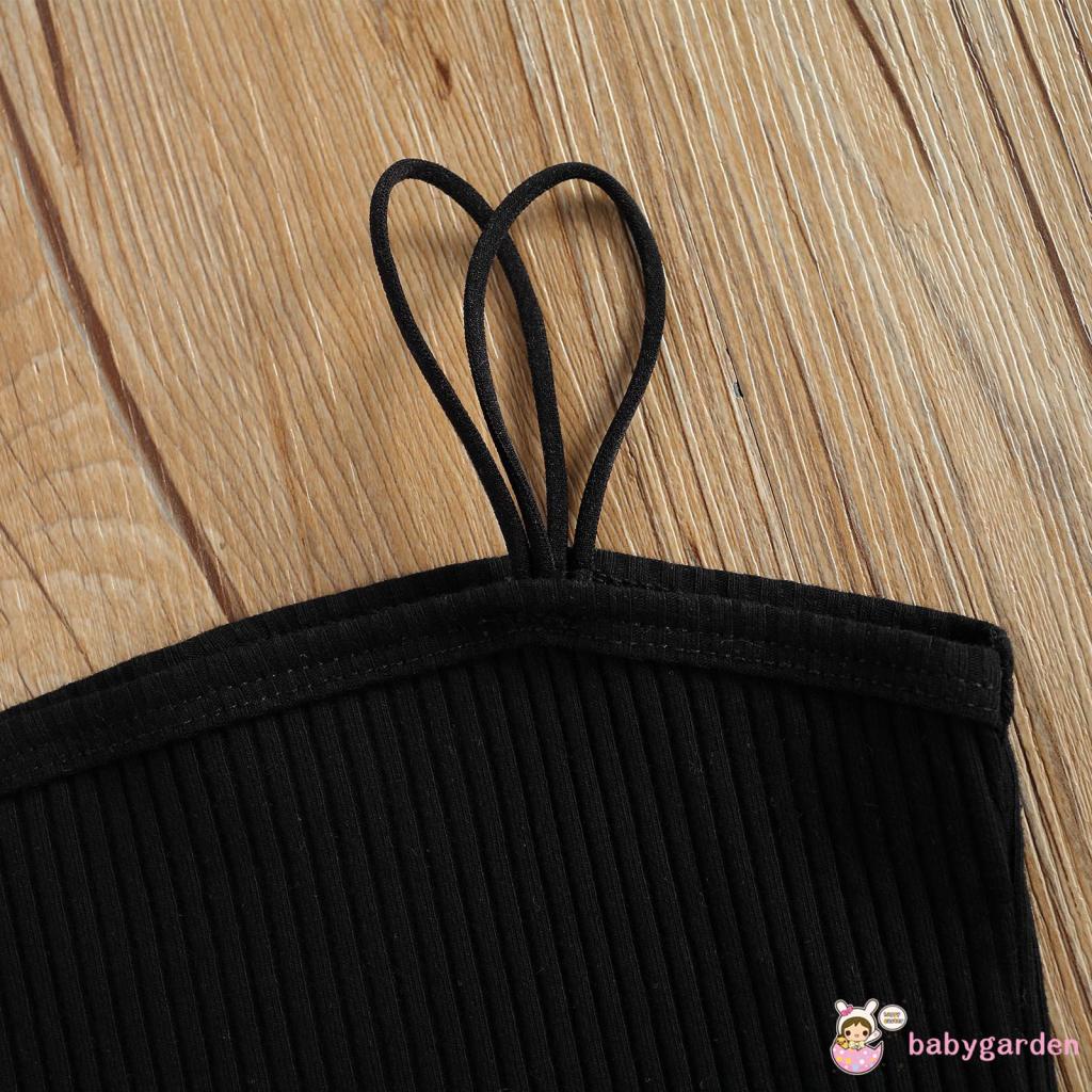 Bộ Đồ Thời Trang 2 Món Áo Không Tay + Quần Họa Tiết Rằn Ri + Thắt Lưng Cho Bé Gái 2-7 Tuổi