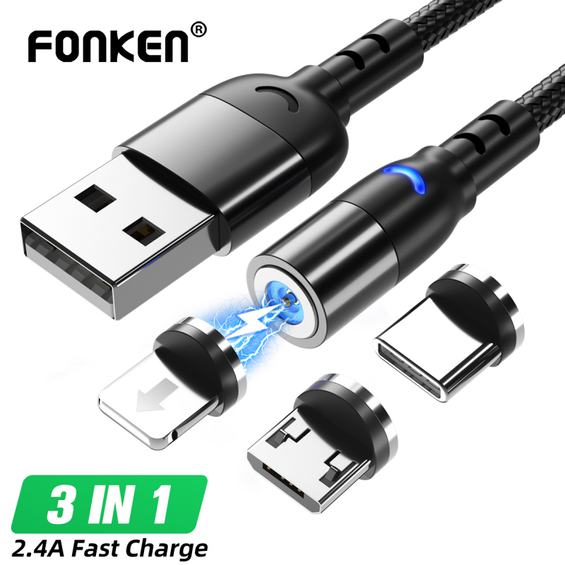 Dây Cáp Sạc Nhanh Fonken 3 Trong 1 Cho Iphone Xiaomi Samsung Micro Usb Type C Có Nam Châm