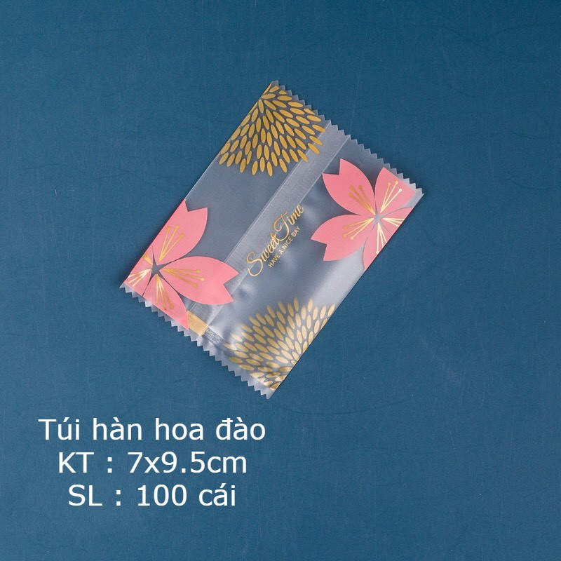 100 túi trong hàn miệng 7x9.5cm hoạ tiết hoa đào