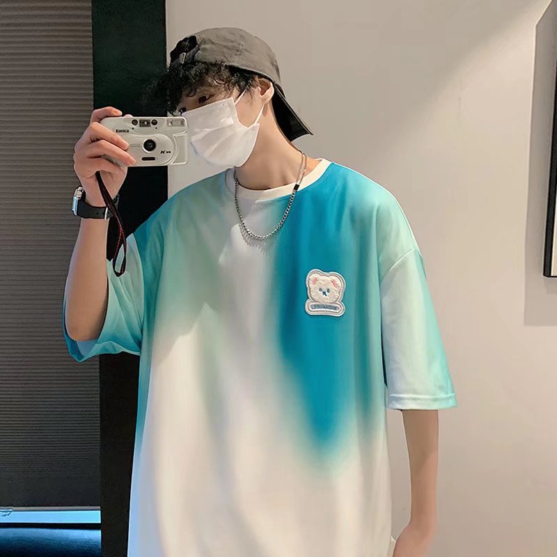 Áo Thun Nam Ngắn Tay Cổ Tròn Màu Gradient Thời Trang