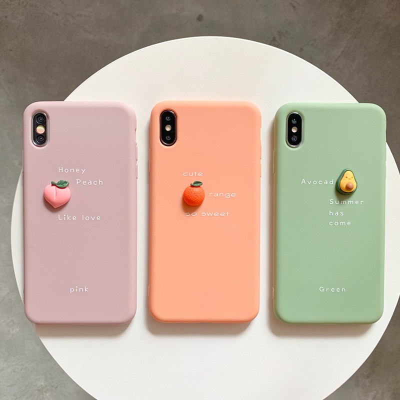 Ốp lưng iPhone Hình Trái Cây Nổi 3D Cam Bơ Đào Cute Chất Lì TPU Mềm IP6 6plus 7plus 8plus x xs max 11 pro max