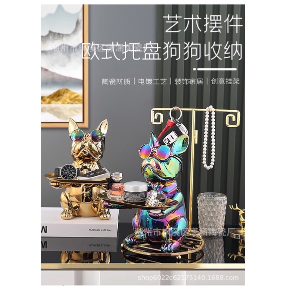 Khay Đựng Chìa Khóa Mạ Gốm Hình Chó bưng khay đựng đồ trang trí nhà cửa cực ngầu