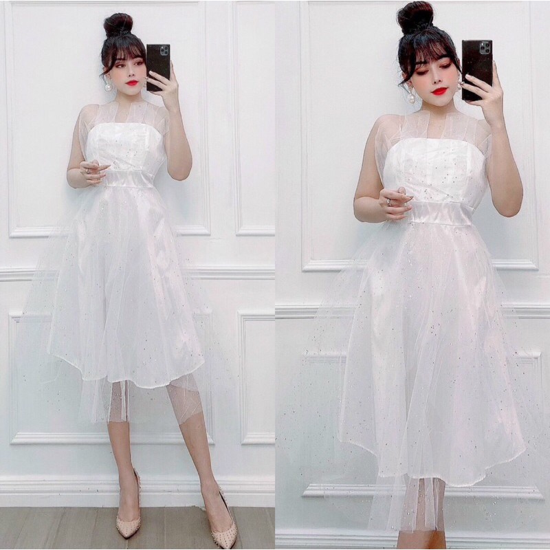 ĐẦM KIM TUYẾN CÚP 2 TẦNG CHÉO NGẮN