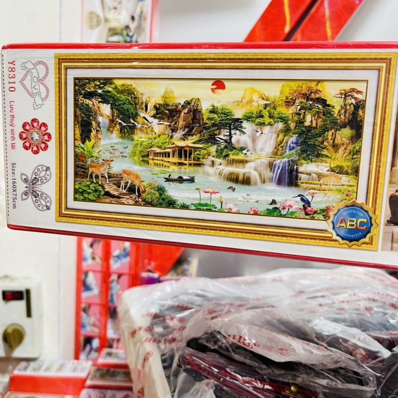 Tranh Đính Đá-Tranh Thêu Phong Cảnh Sơn Thuỷ Hữu Tình Y8310  -  Y8311(200*90