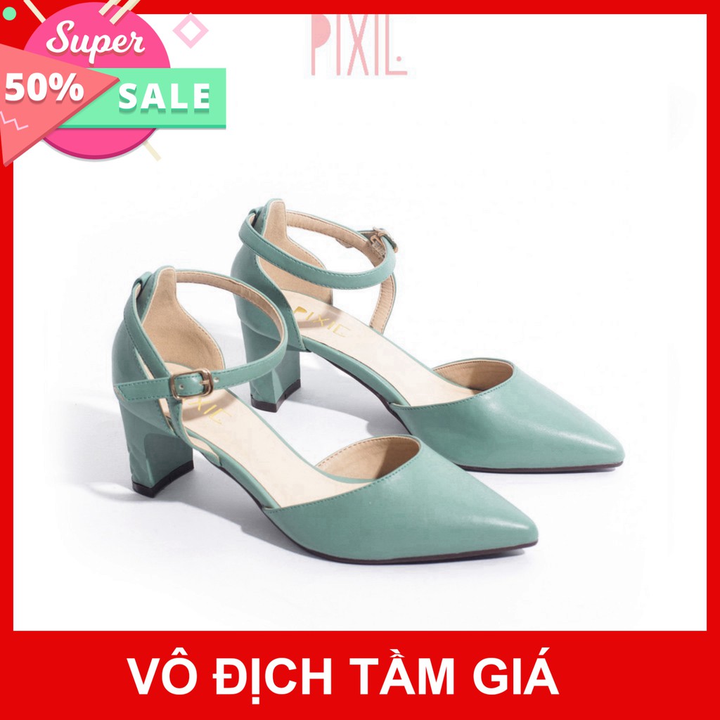 Giày Cao Gót Đế Vuông 5cm Bít Mũi Quai Hậu Pixie X406