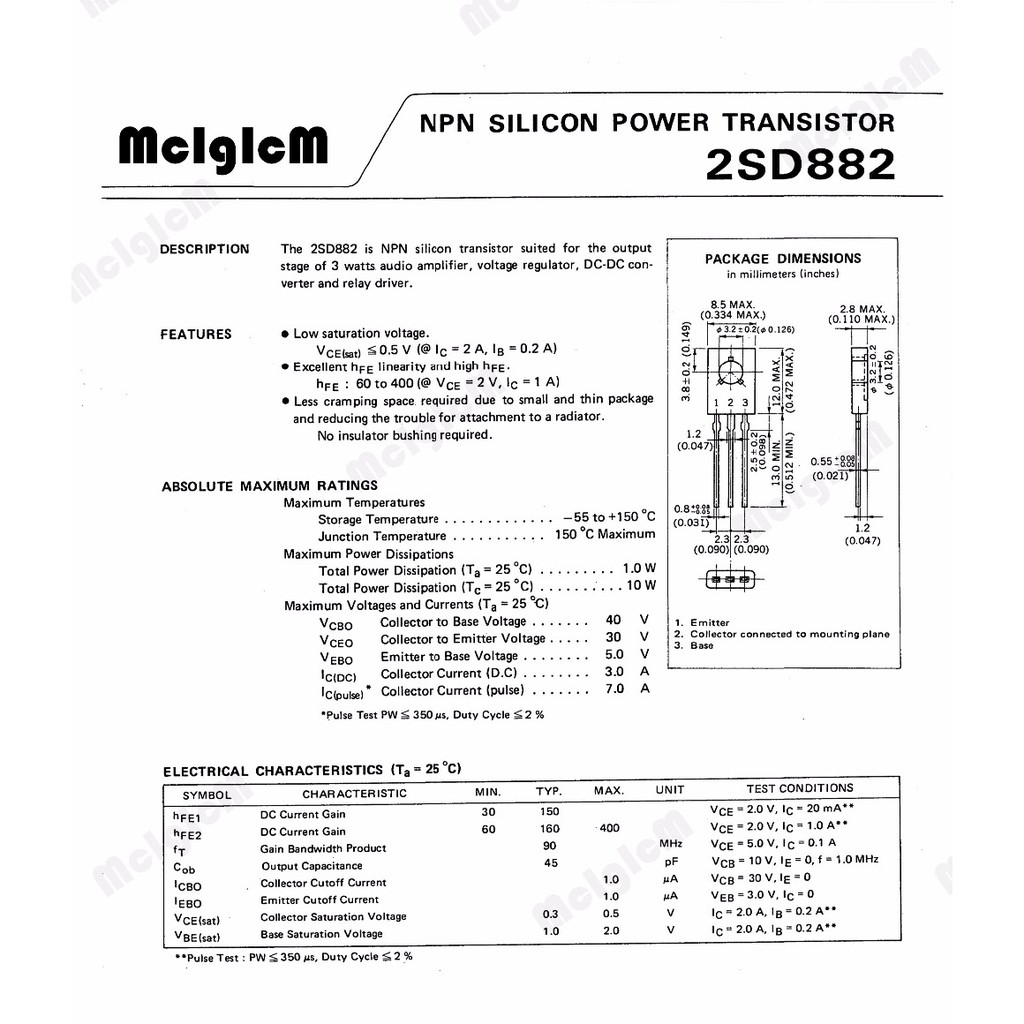 Set 50 điện trở bán dẫn 3 cực D882 2SD882 NPN