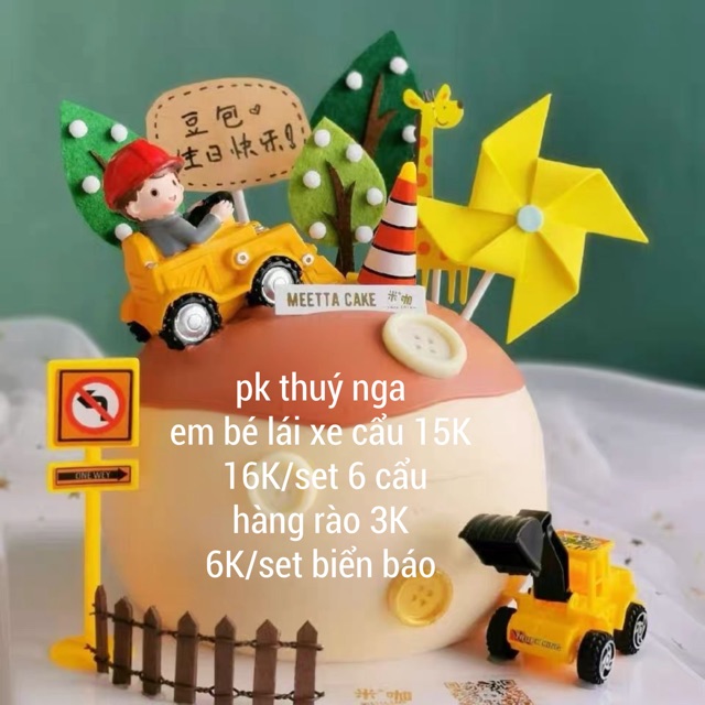 Em bé lái xe cẩu Trang Trí bánh-Q4425