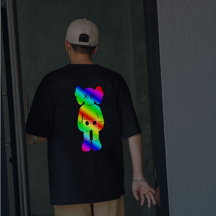 Áo phông rộng nam nữ Phản Quang tay lỡ Gấu KAWS dáng oversize basic tee thun 360 hai màu đen trắng