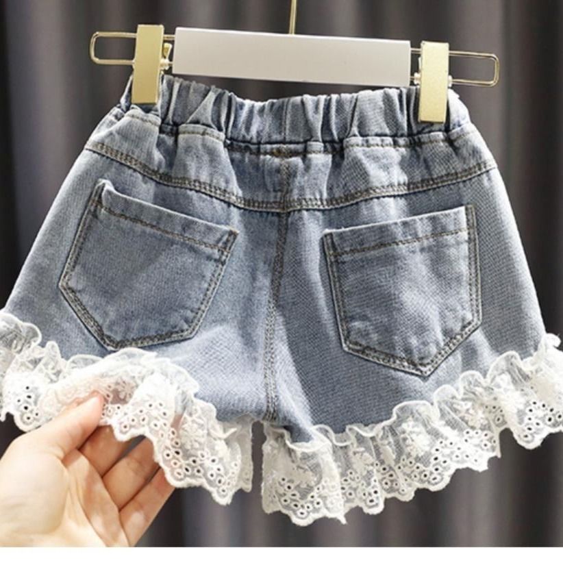Váy Jean Ngắn Viền Ren Cho Bé Gái