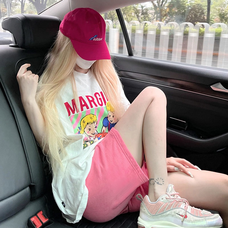 COZOK Bộ áo thun tay ngắn + quần short phong cách Hàn Quốc xinh xắn thời trang