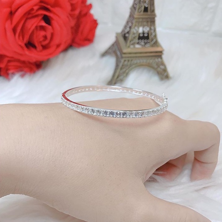 Lắc bạc vòng tay full 1 hàng đá kim cương tấm nhân tạo xinh xắn Ac250,phụ kiện trang sức,Vàng bạc an chi