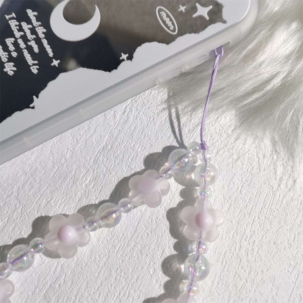 Dây Đeo Điện Thoại Acrylic Mềm Trong Suốt Chống Thất Lạc Đính Hạt Ngọc Trai Hình Hoa Màu Tím Dễ Thương