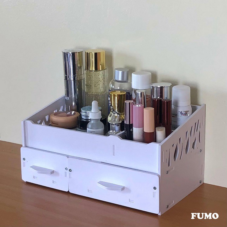 Kệ mỹ phẩm mini tủ đựng đồ trang điểm 2 tầng 2 ngăn kéo gỗ nhựa cao cấp SP001
