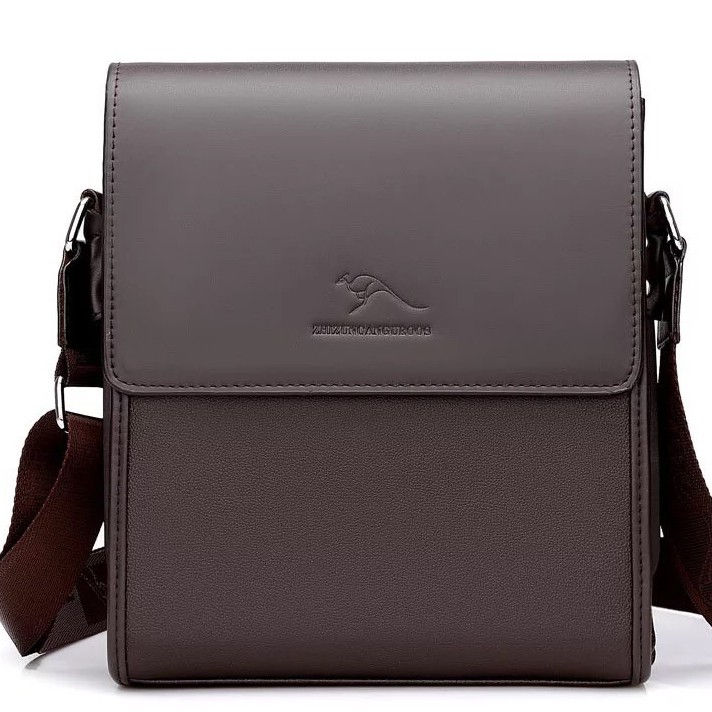 Túi đeo chéo nam da bò ZHIZUNCANGUROOS kiểu túi đứng - túi ngang (Nâu-Đen)