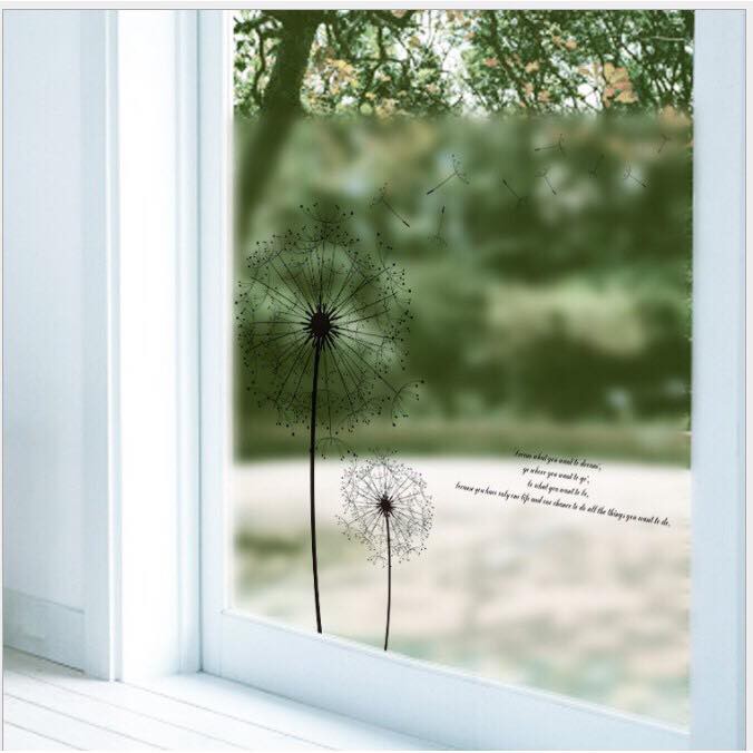 Decal trang trí kính cao cấp mẫu hoa bồ công anh đen (58x60cm)