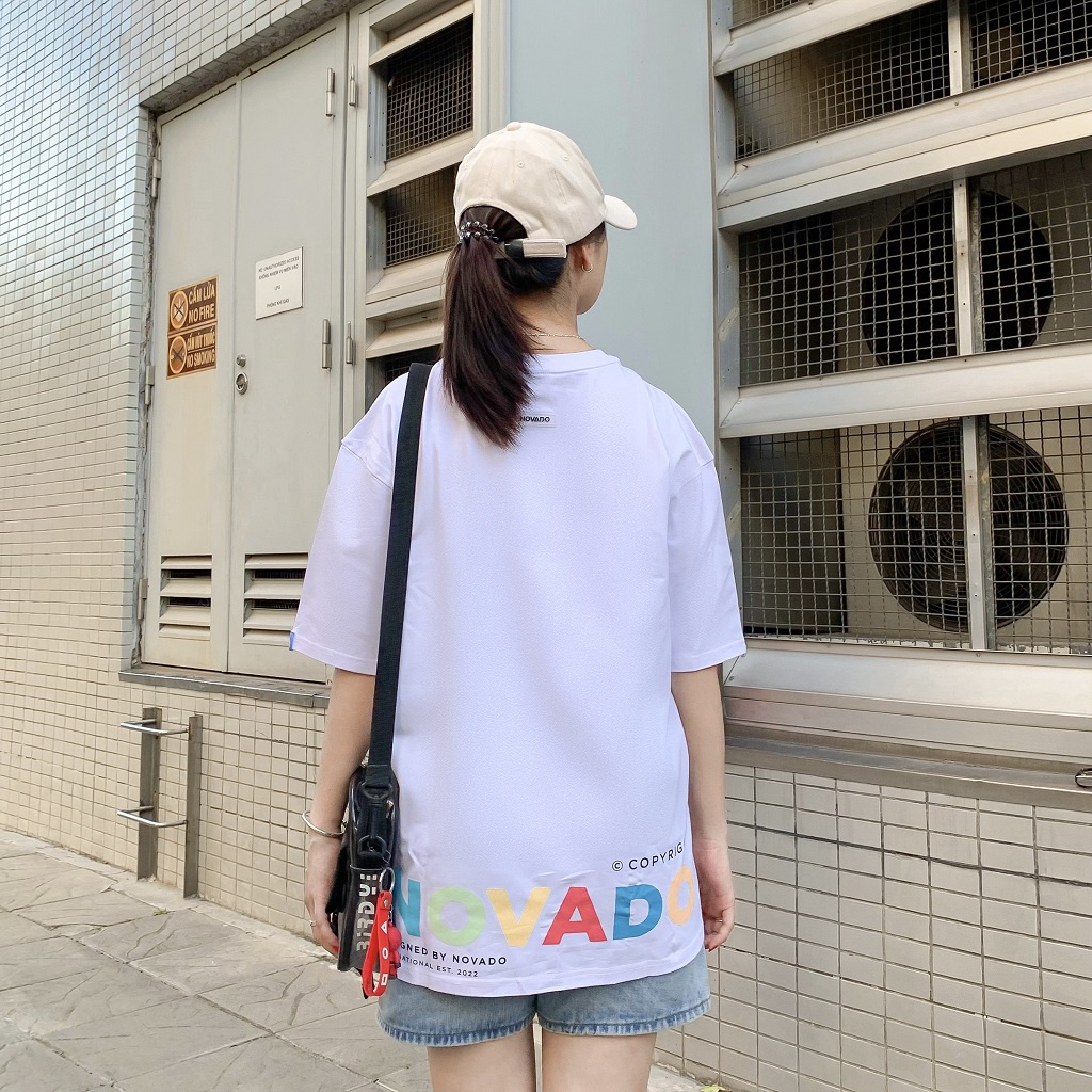 Áo Phông Nam / Nữ Tay Lỡ Unisex Novado Fashion Cotton 4 Chiều Form Rộng Dày Dặn Thoáng Mát Trắng N11T-CV
