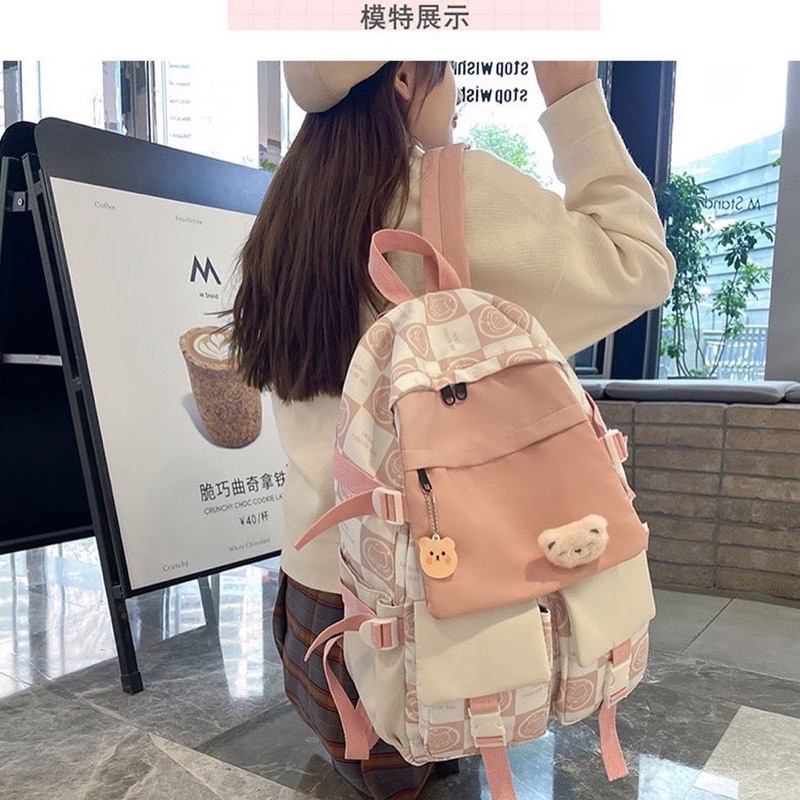 Balo Ulzzang Nam Nữ Basic Hàn Quốc Dễ Thương,Balo Nữ Đi Học Thời Trang Nhiều Mặt Gấu Hoạt Hình