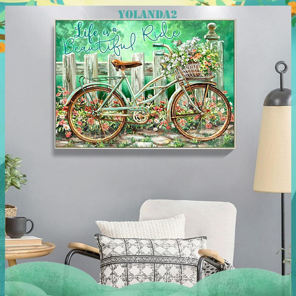 Tranh đính đá kim cương toàn bộ 5D DIY hình xe đạp sân vườn