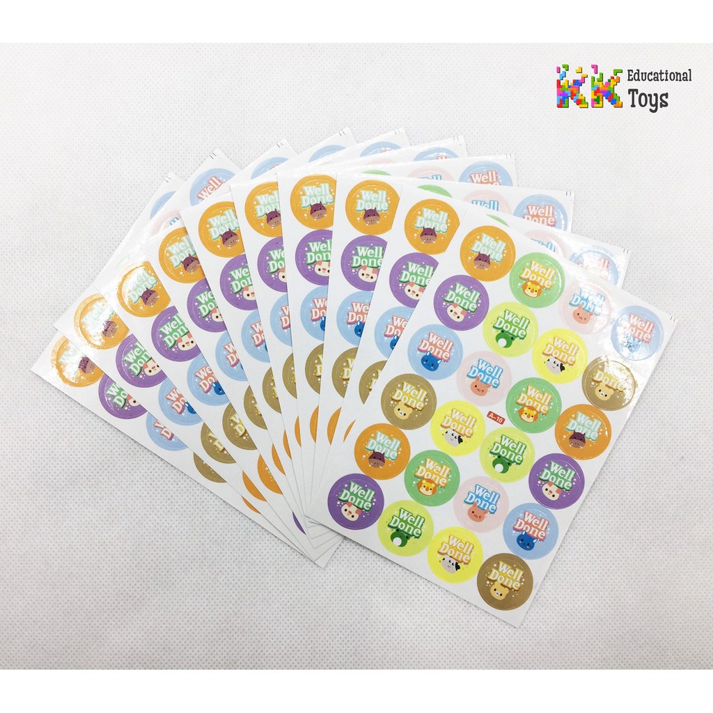 Giáo cụ dạy học: COMBO 10 tờ sticker lời khen tiếng Anh hình ngộ nghĩnh- KKstore