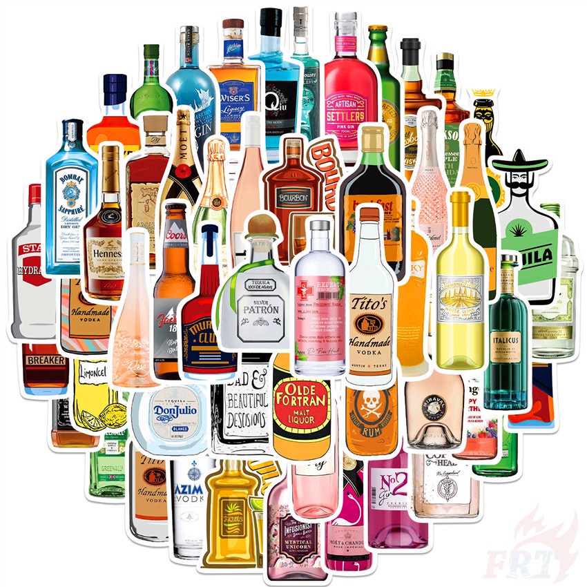 Bộ 50 Cái ❉ Miếng Dán Hình Chai Rượu 01 Độc Đáo Sáng Tạo ❉ Decal Dán Tường Thời Trang Chống Thấm Nước